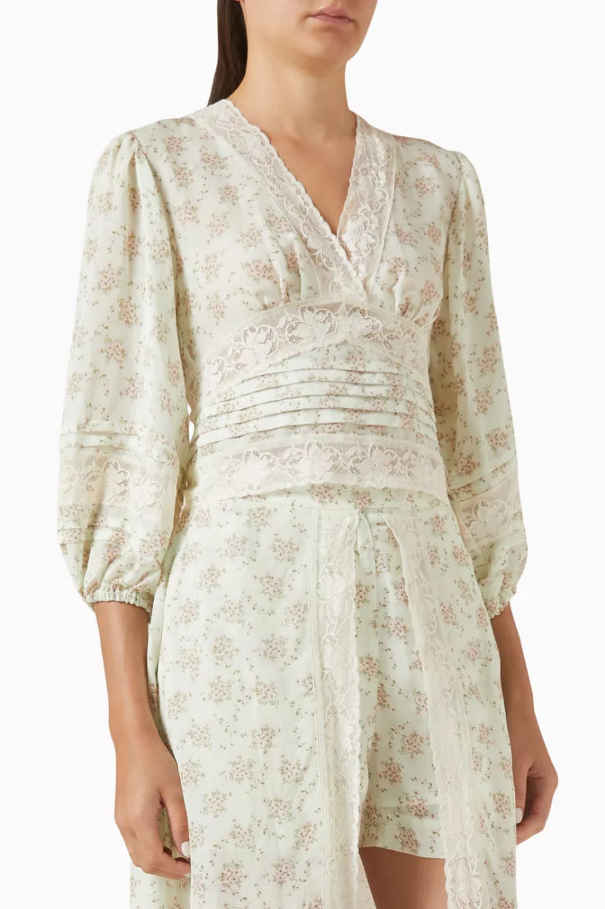 Davina Floral Cropped Top in Linen-blend