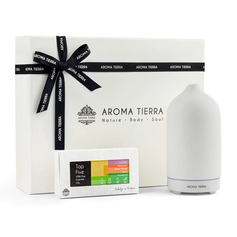 Santorini Gift Set - Ceramic Diffuser & Top 5 Essential Oils
