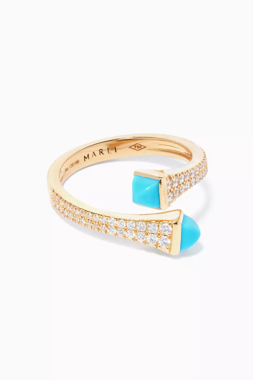 Cleo Diamond Slim Wrap Ring with Blue Chalcedony in 18kt Yellow Gold