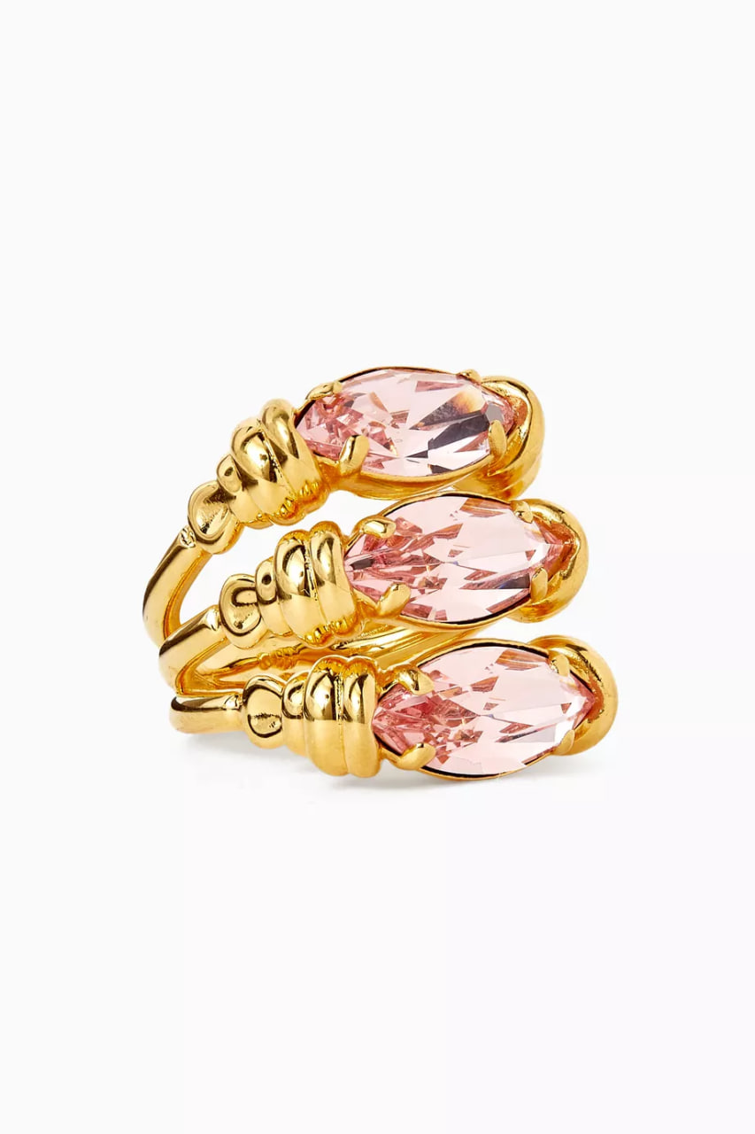 Triple Navette Stone Ring in Gold-tone Brass