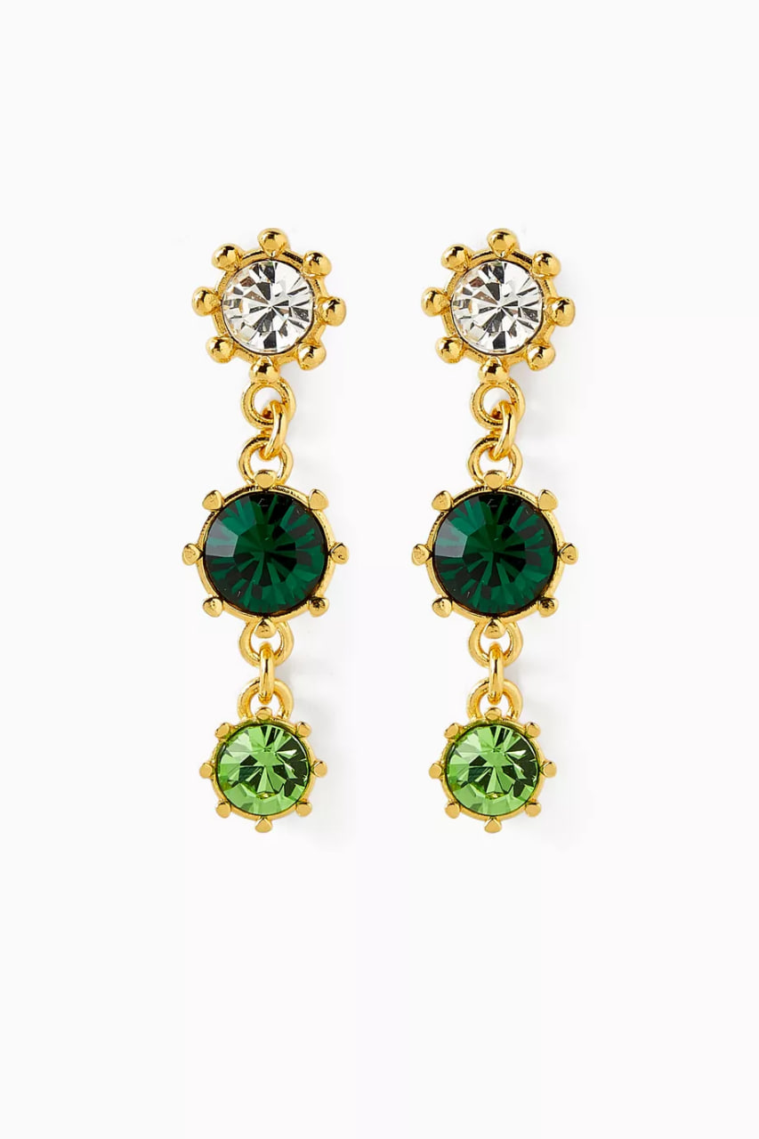 Crystal Drop Earrings in Gold-tone Brass