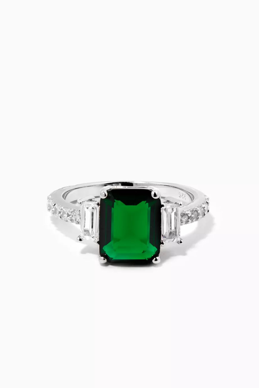 Emerald-cut Stone Crystal Ring in Sterling Silver