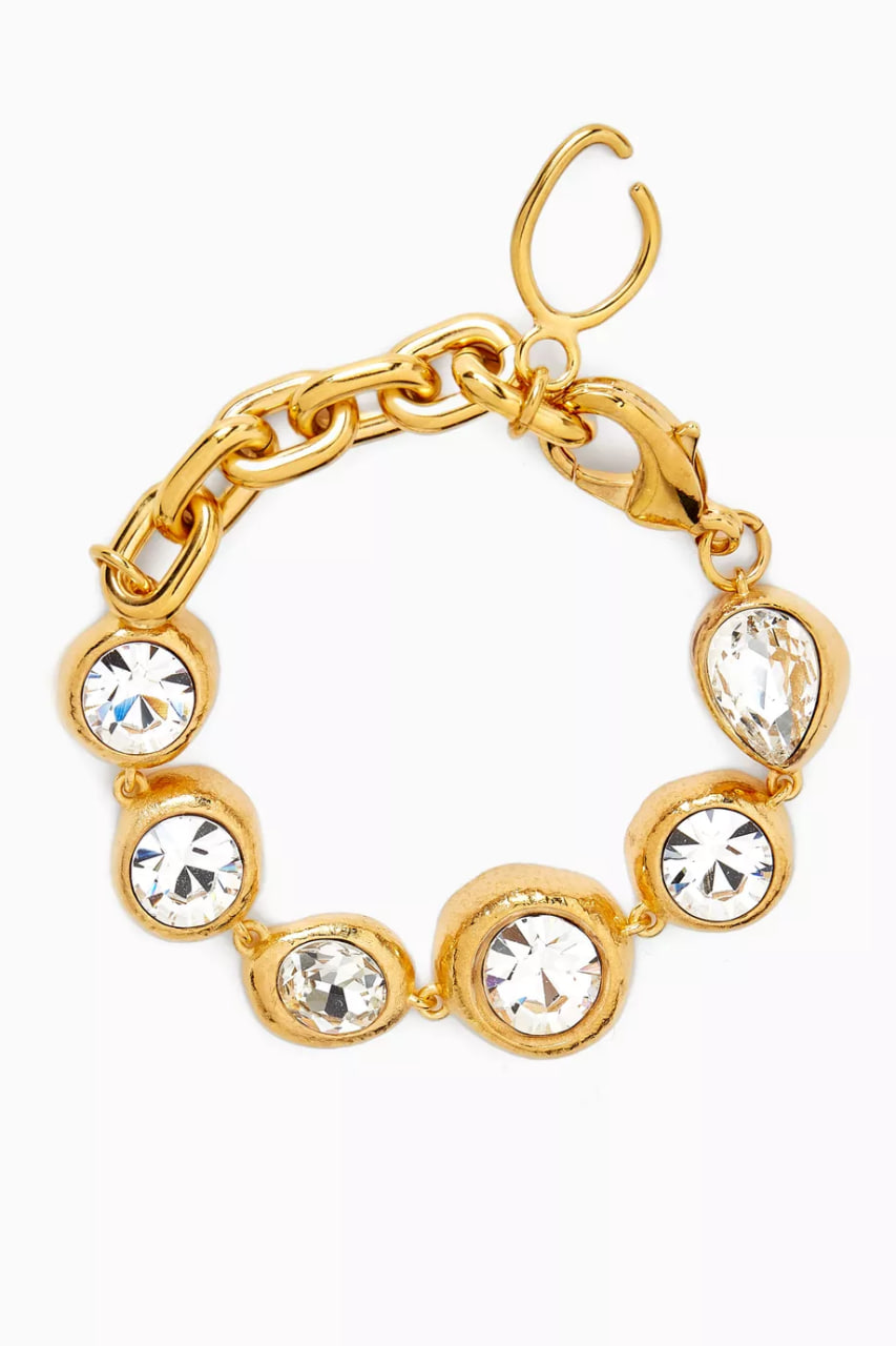 Hammered Stones Chain Bracelet in Gold-tone Brass