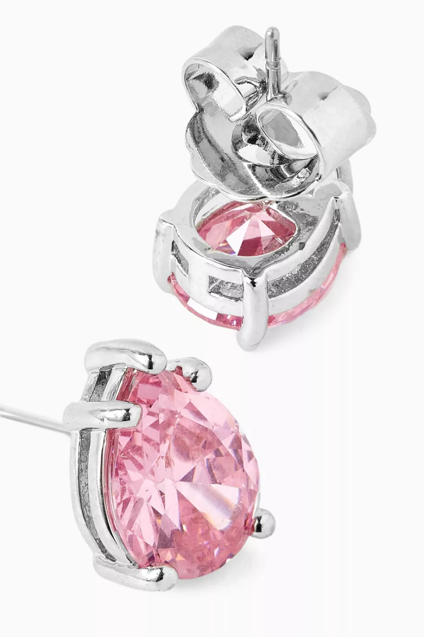 Pear-cut CZ Stud Earrings in Rhodium-plated Brass