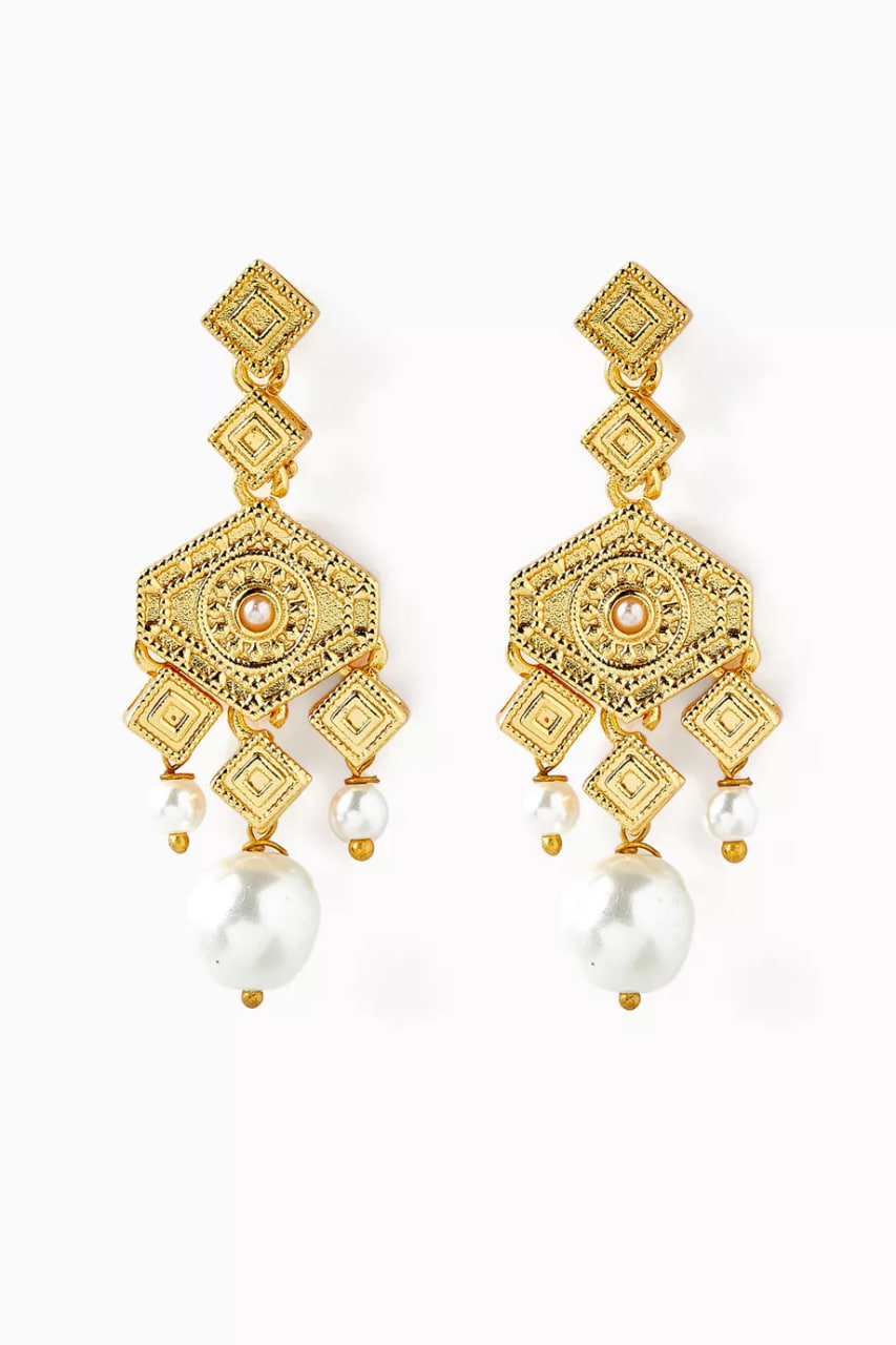 Kenza Tri-drop Earrings in Gold-plated Metal