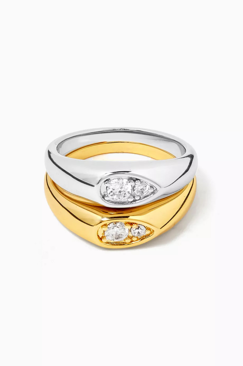 Two-tone Pear Stacker Ring Set