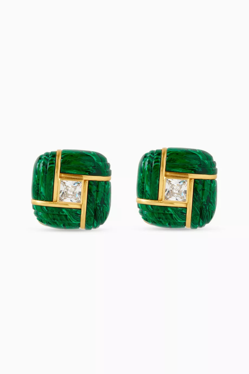 Crystal & Enamel Clip-on Earrings in 22kt Gold-plated Brass