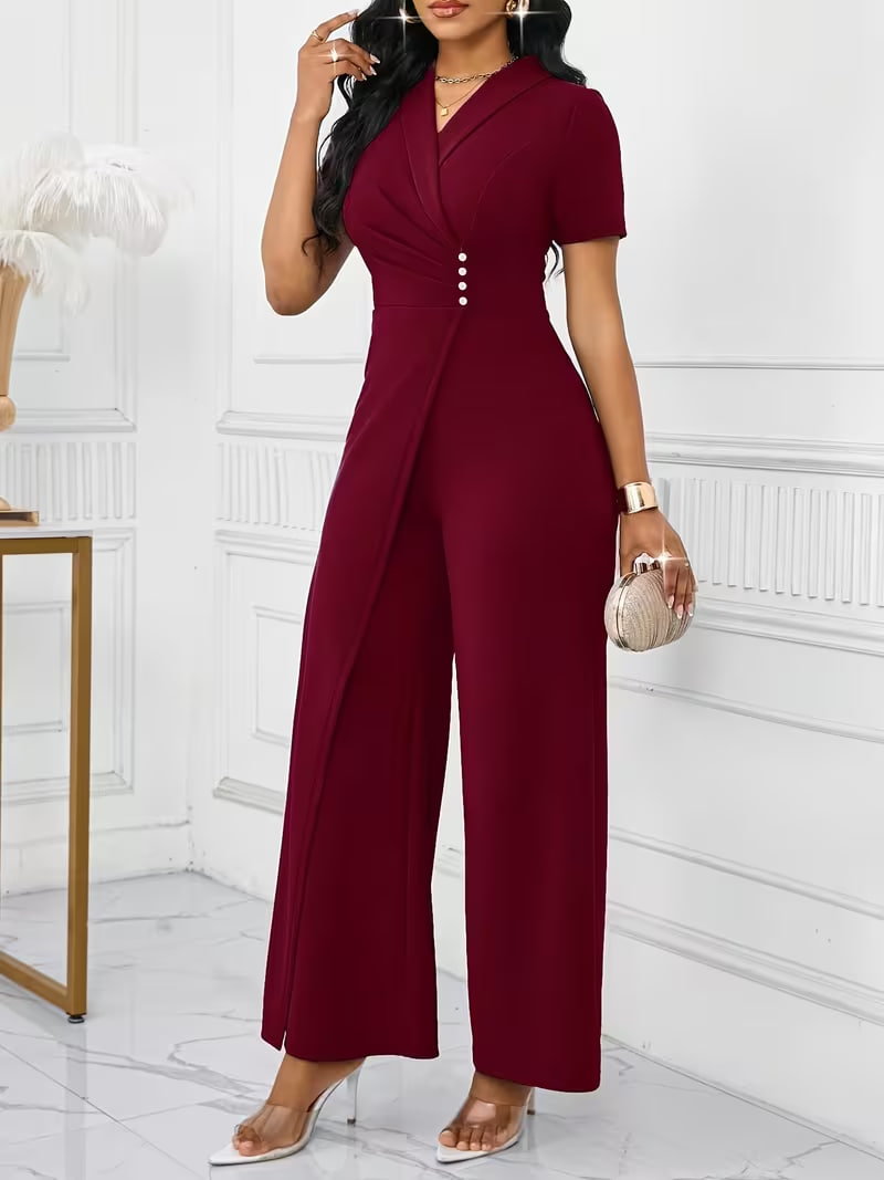 Autumn/Winter Slim-Fit Women's Jumpsuit with Cross-Neckline