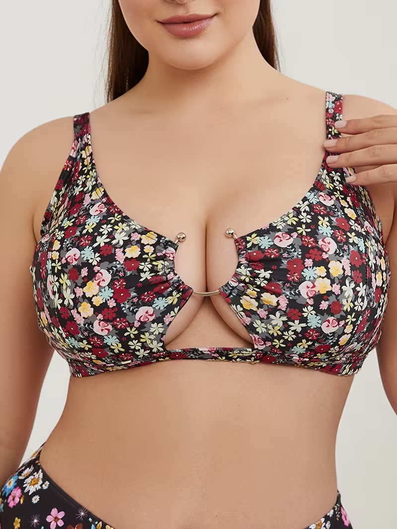 New Plus-Size Floral Print Bikini Top