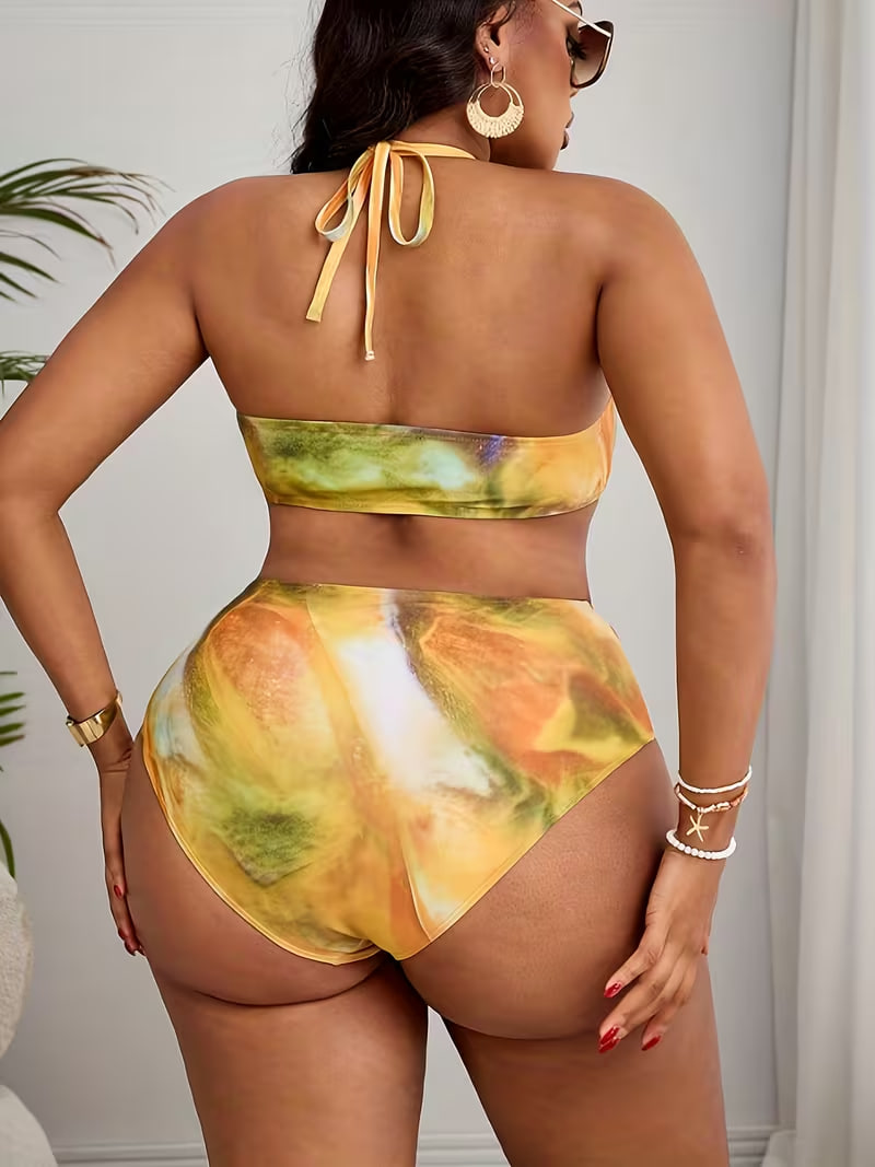 Fashion Printed Bikini with a Pair of Flared Mesh Pants, a Three-Piece Set
