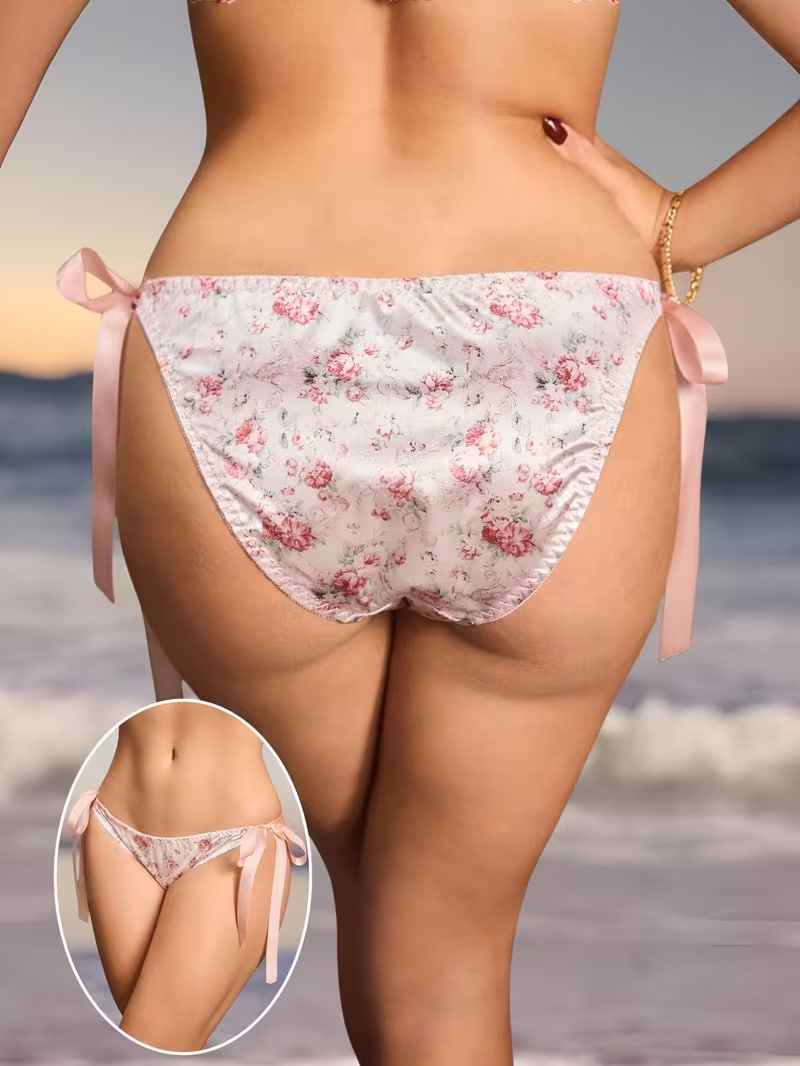 Sexy and Fashionable Floral Print Lace up Thong Women's Triangle Pants