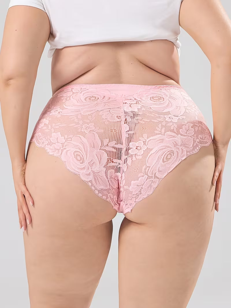 Set of 5 - Women'S Plus Size Underwear with Rose Lace Design