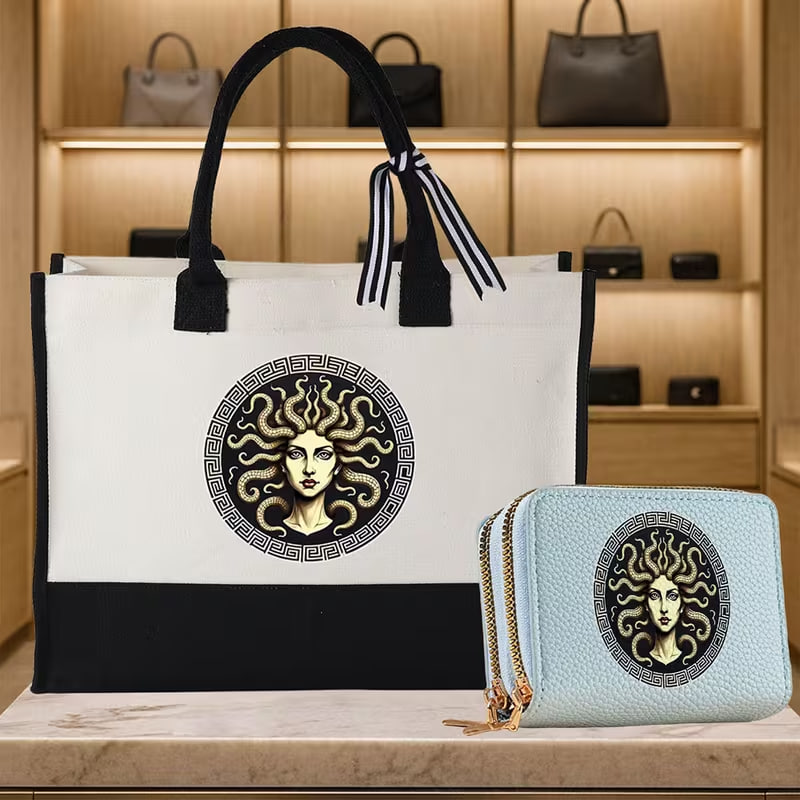 This Set Includes a 2pcs Tote Bag And a Short Double-Zip Wallet