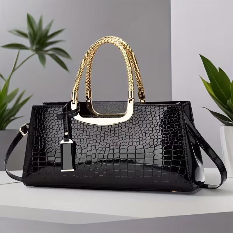 Elegant Evening Clutch, with Golden-tone Hardware and Detachable Shoulder Strap 