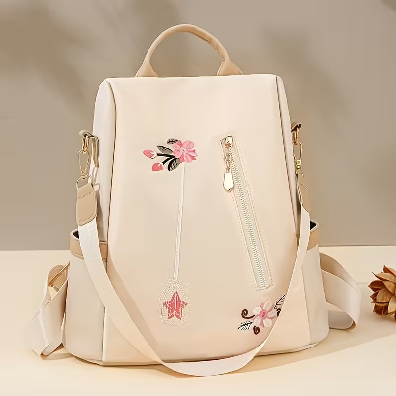Fashionable Embroidered Backpack, Large Capacity, Anti-Theft, Unisex, Versatile, Casual, Lightweight, Commuter School Bag