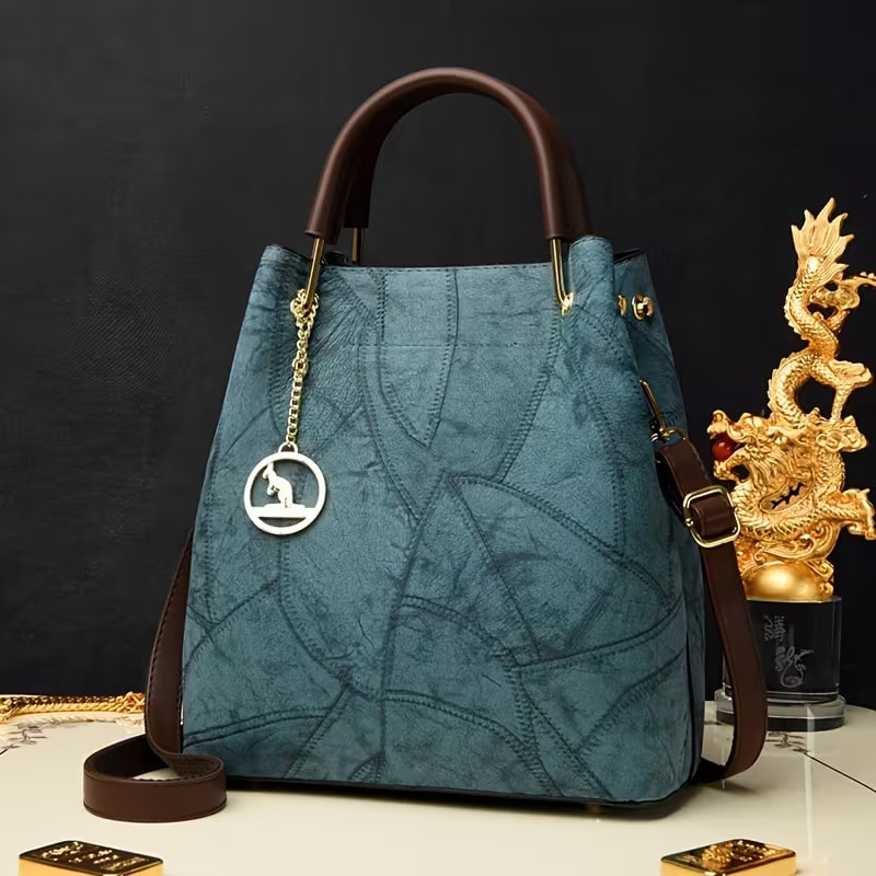 Chic Vintage-Inspired Bucket Bag with Adjustable Strap, Striped Design