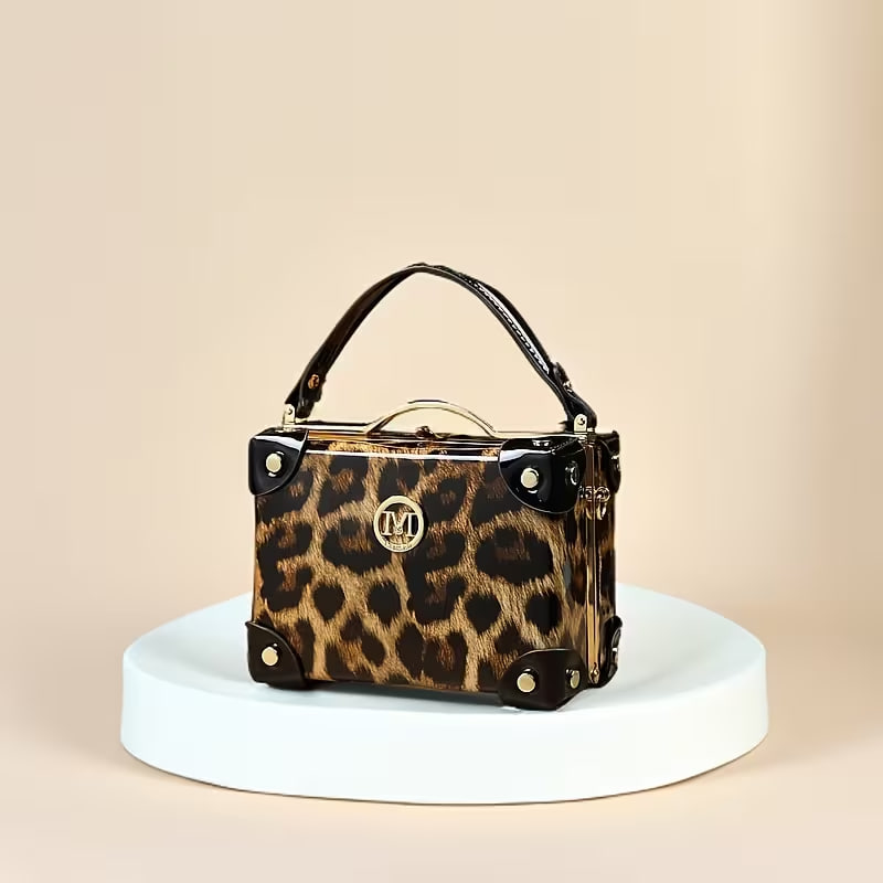 Elegant And Individual Box-Shaped Handbag, New Glossy Patent Leather Shoulder Bag