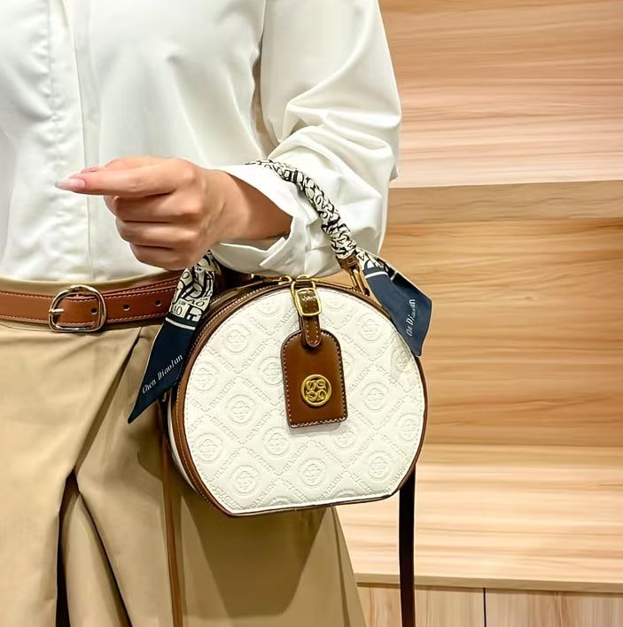New Fashionable Stylish Round Cake Bag, Handheld Shoulder Crossbody Bag for Women, Saddle Small Round Bag, Trendy