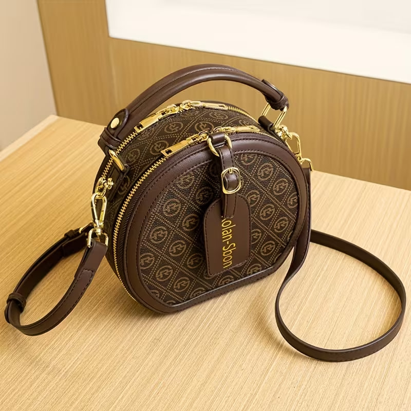 Elegant Geometric Patterned Round Shoulder Bag for Women