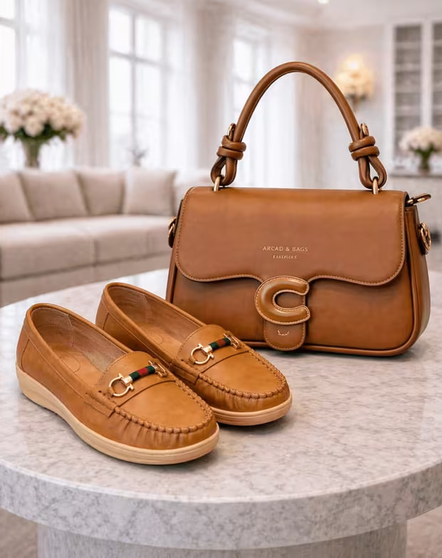 Matching Colour Ladies Handbag & Comfort Loafer Set – Black, Brown & Wine