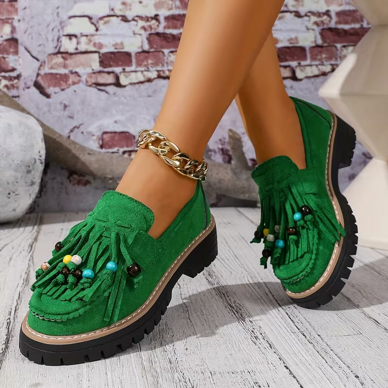 Women'S Plus Size Casual Loafers, Slip-On Shoes, Classic Tassel Design