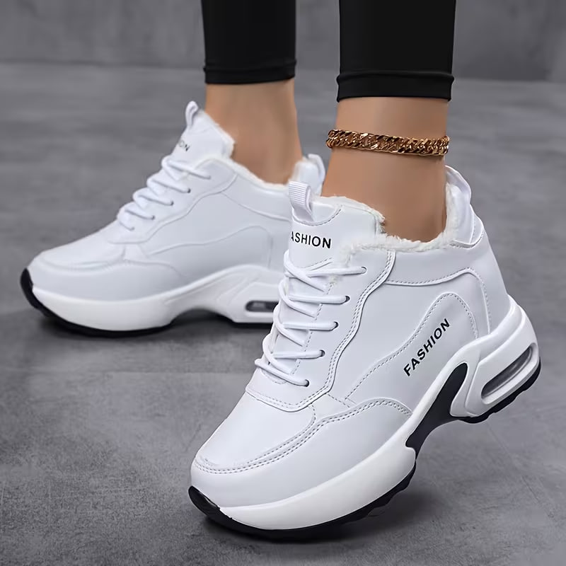 Bestselling Inner-Height-Increasing Plush White Sneakers, Warm Sneakers with Air Cushion Shock Absorption and PU Anti-Slip Sole