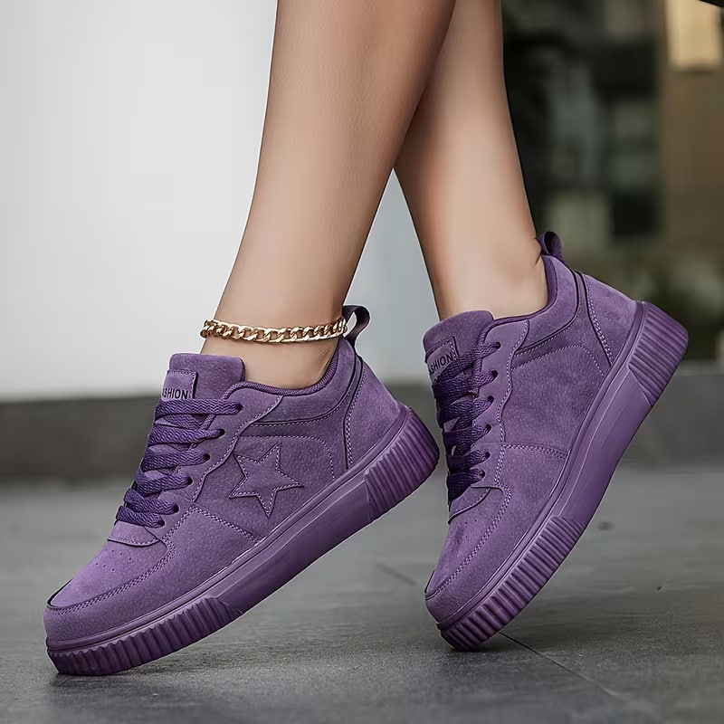 Women's Fashion Purple Spliced Casual Sneakers - Lightweight, Comfortable Lace-Up Platform Shoes for Casual Attire