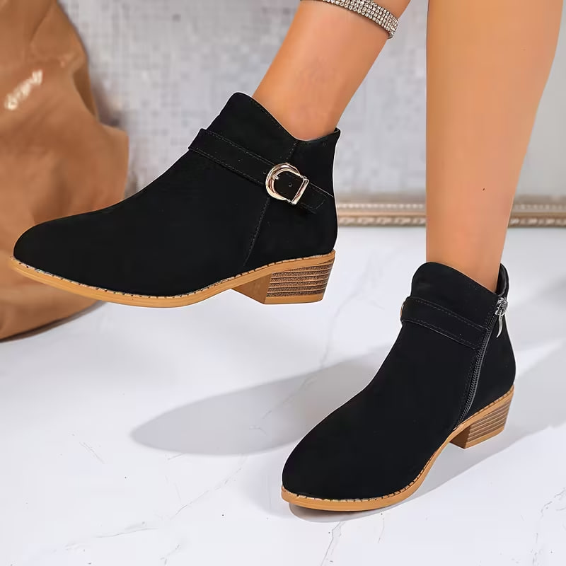 Western European and American Style Women's Classic Boots, Autumn/ Winter Lined, Side Zipper Buckle Boots for Campus Banquet Outdoor, Women Shoes