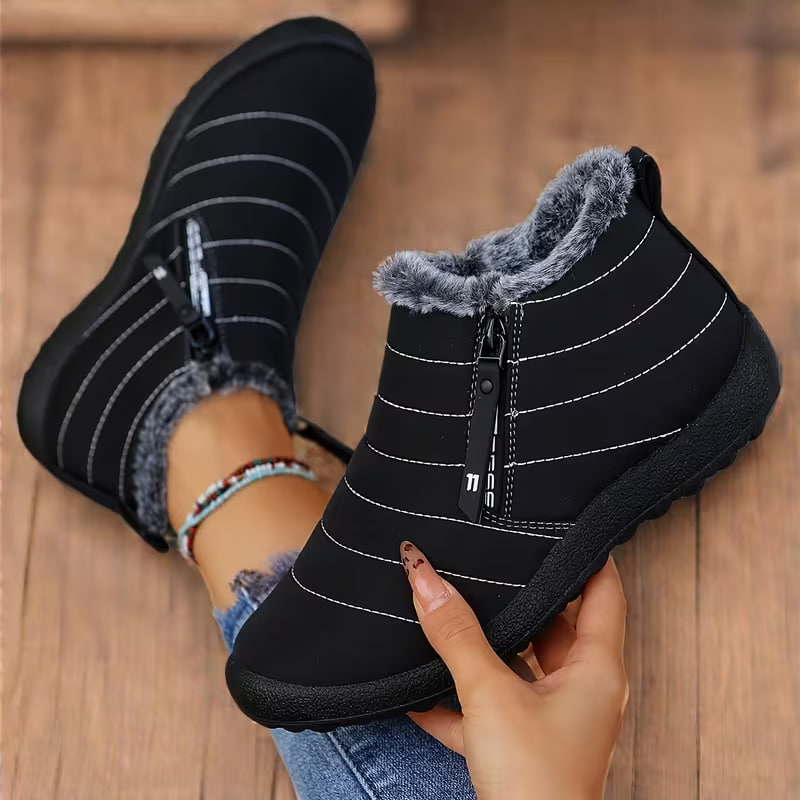 Women's High Quality Winter Snow Boots with Collar & Zipper Closure - Slip