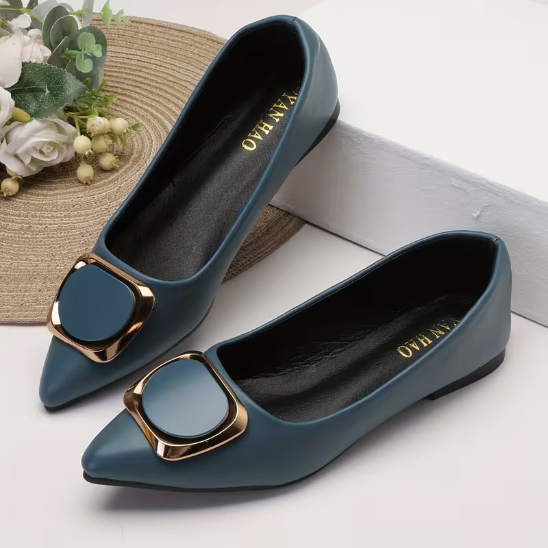 Pointed Toe Chunky Heel Women's Flat Shoes