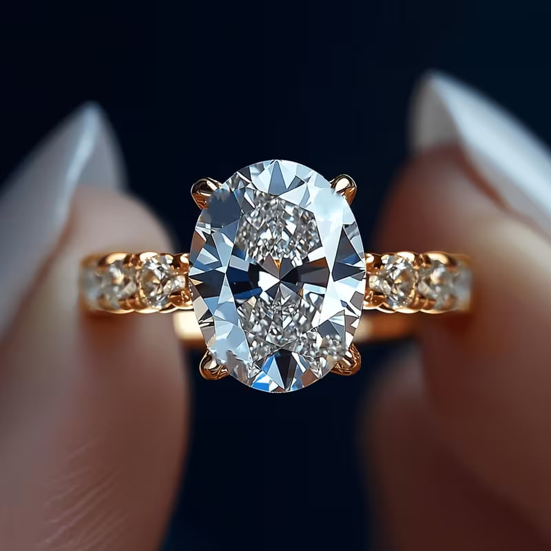 A Sparkling Engagement Ring Paired with an Oval Synthetic Cubic Zirconia Copper Wedding Ring