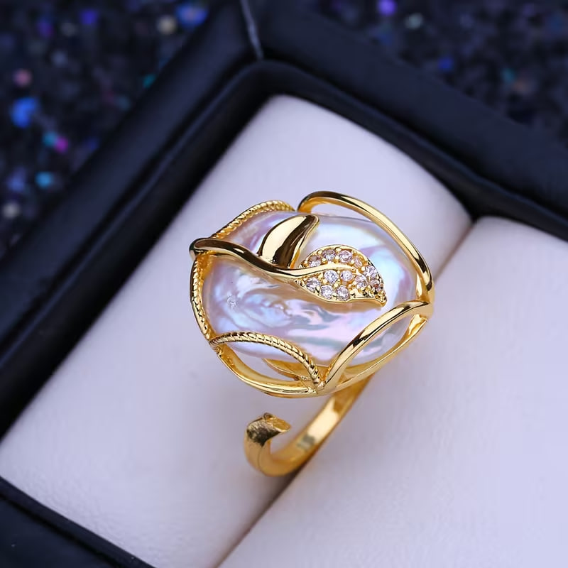 Natural Freshwater Big Baroque Freshwater Pearls Rings for Women