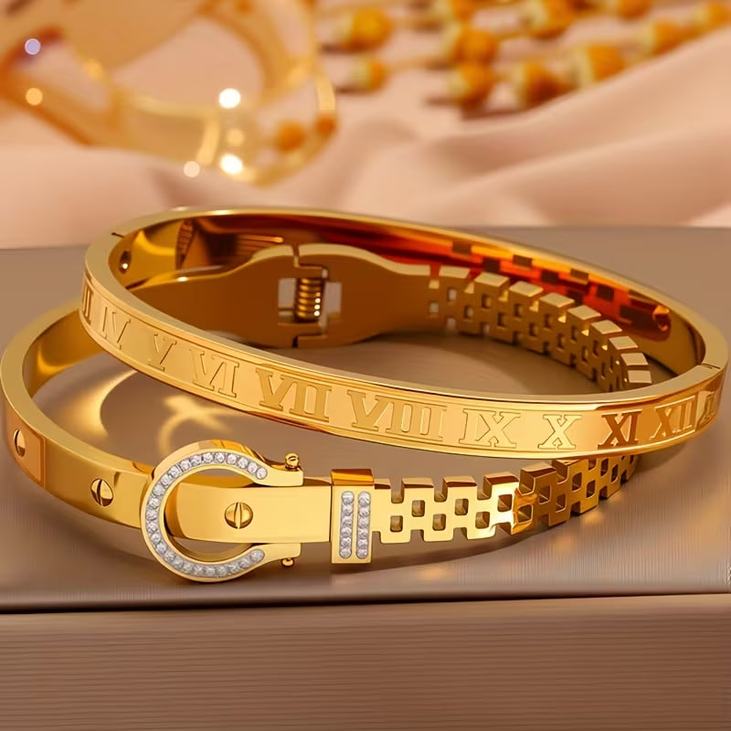 2pcs Vintage Multi-color Stainless Steel Bracelet Set with Unique Horseshoe