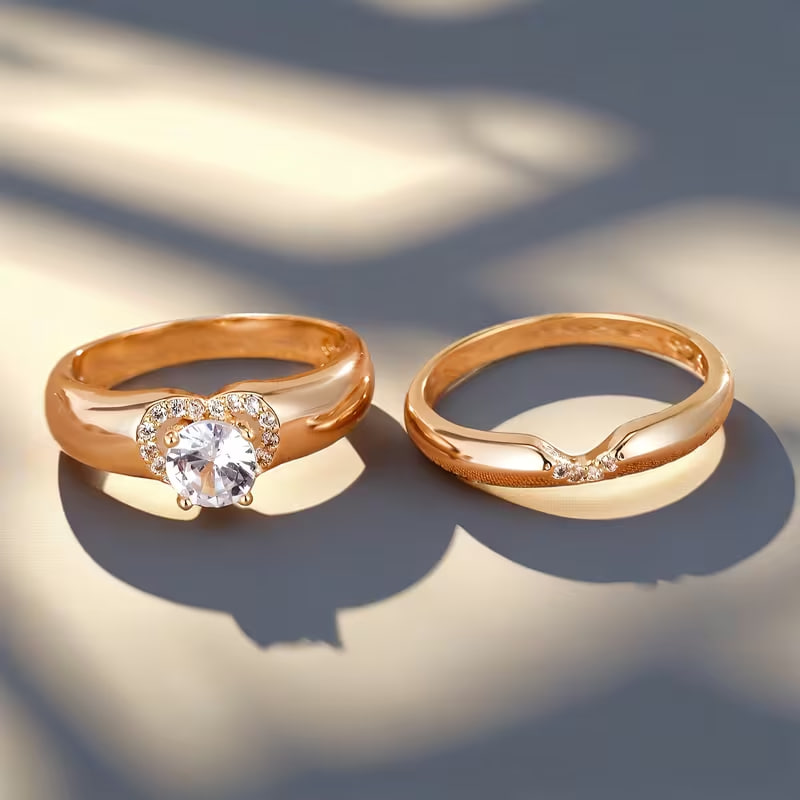 1 Pair French Romantic Minimalist Heart Couple Rings, Women'S Elegant Fashion Ring Set