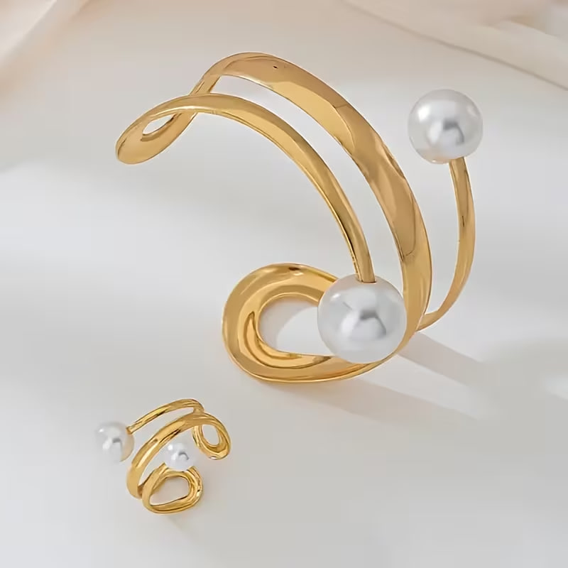 Geometric Line Faux Bracelet and Ring Set
