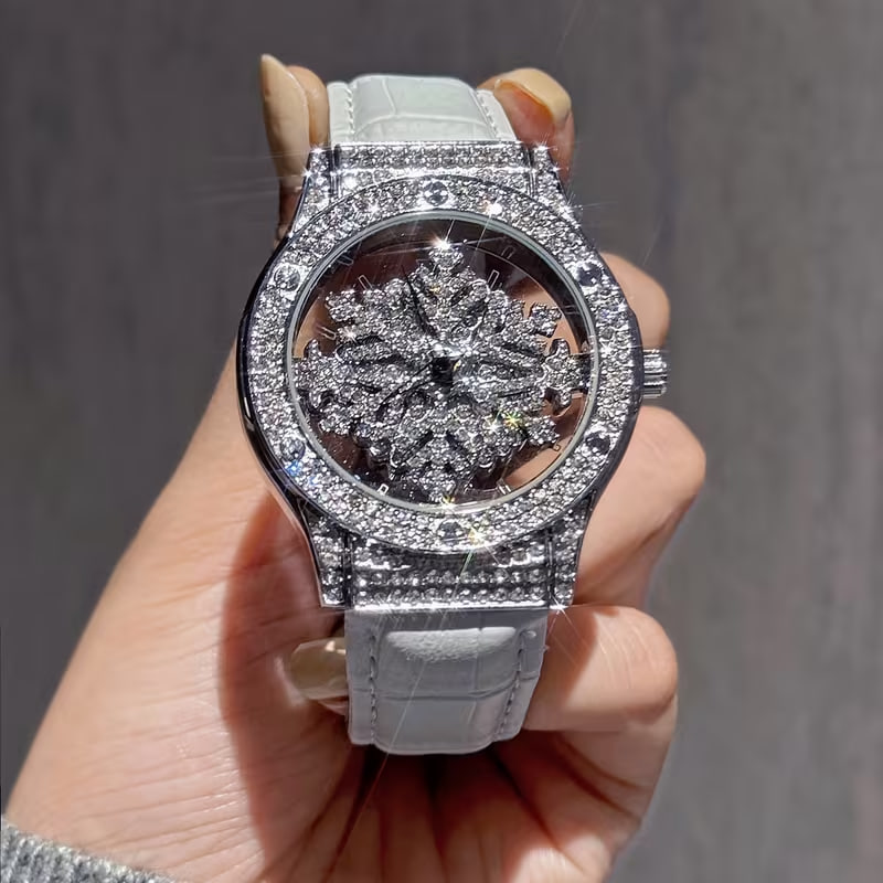 1pc Fashion Transparent Back Women'S Inlaid Diamond Watch