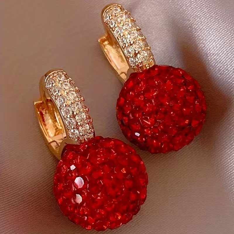 Elegant and Simple Circular Earrings with Red Synthetic Synthetic Zirconia