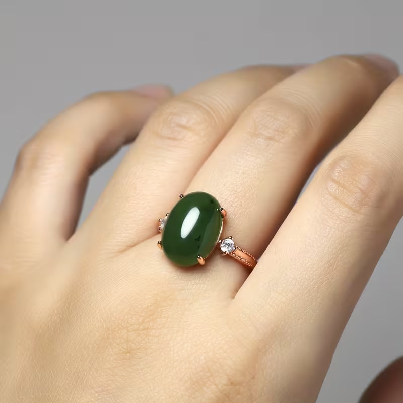 BULVEGEMET Natural Stone Oval Green Ring