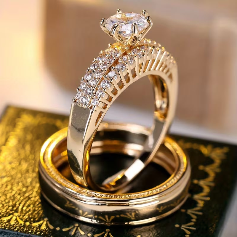 Flash Synthetic Synthetic Synthetic Zircon​​ Hollow Design 2pcs Men'S Wedding Ring Set