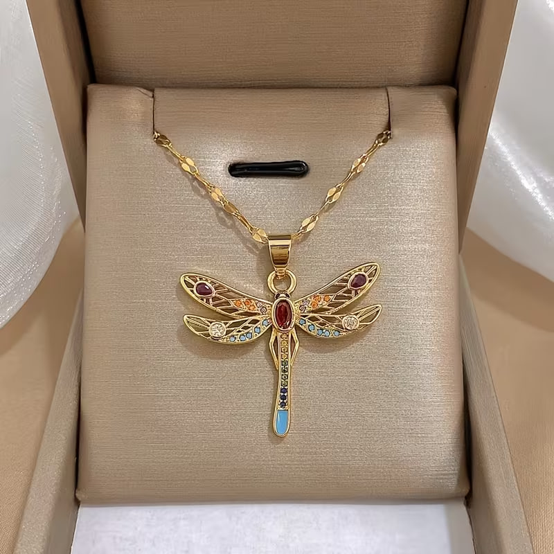 1pc Exquisite Inlaid Synthetic Synthetic Synthetic Zircon​​ Dragonfly Pendant