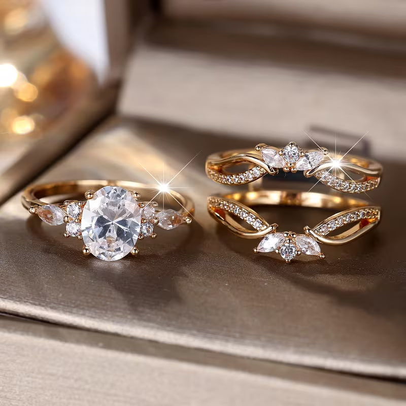2pcs Vintage Exquisite Inlaid Synthetic Synthetic Zirconia Round Cut Rings