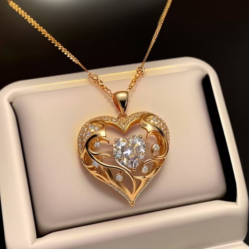 1pc Artificial Heart Crystal Hollow Pattern Pendant Necklace