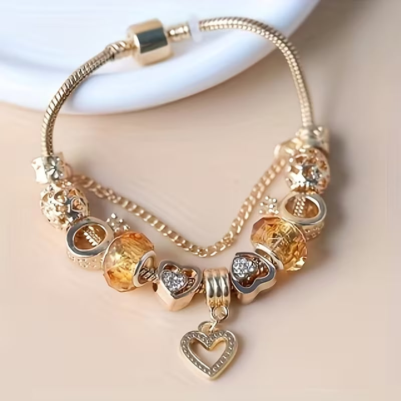 1pc Elegant Alloy Charm Bracelet, Fashionable Heart Pendant