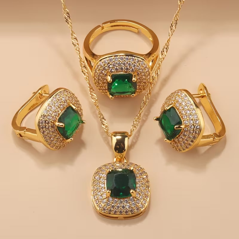 Hot-Selling Square Mosaic Luxury High-Quality 18K Gold-Plated Jewelry