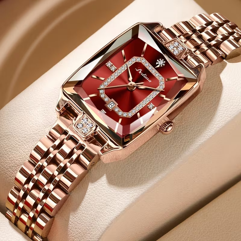 New Fully Automatic Women'S Elegant Calendar Steel Band Watch Square Trendy Fashion Wristwatch