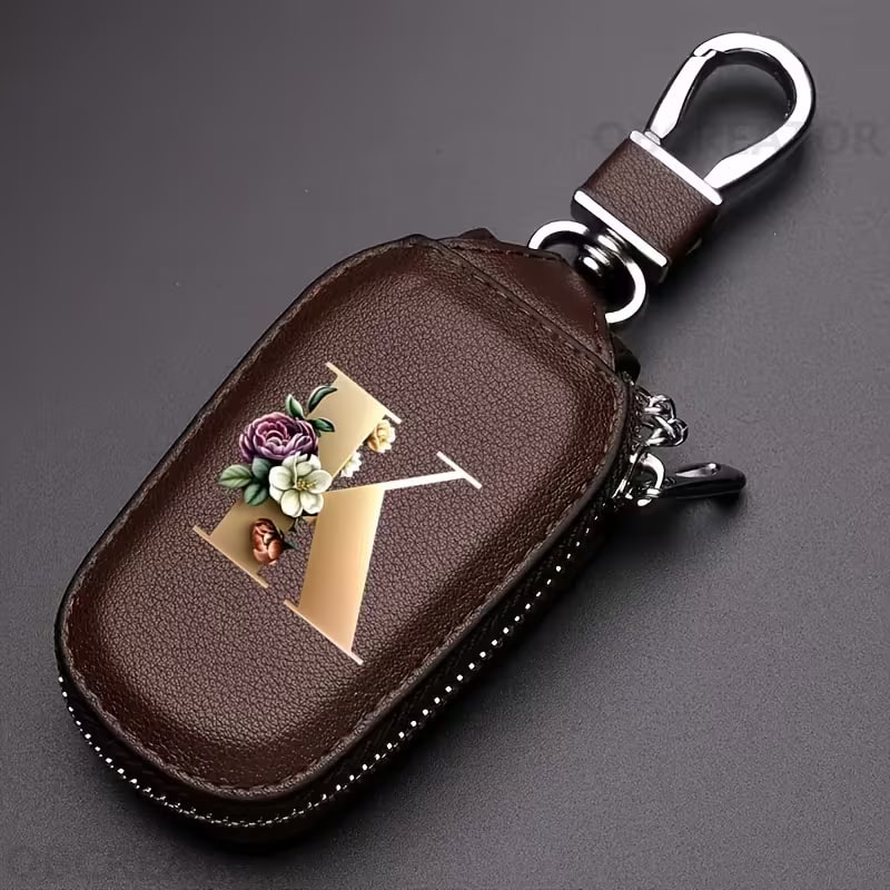 OBCREATOR New Printed 26 Letters Coffee Zipper Key Pouch, Chain & Holder