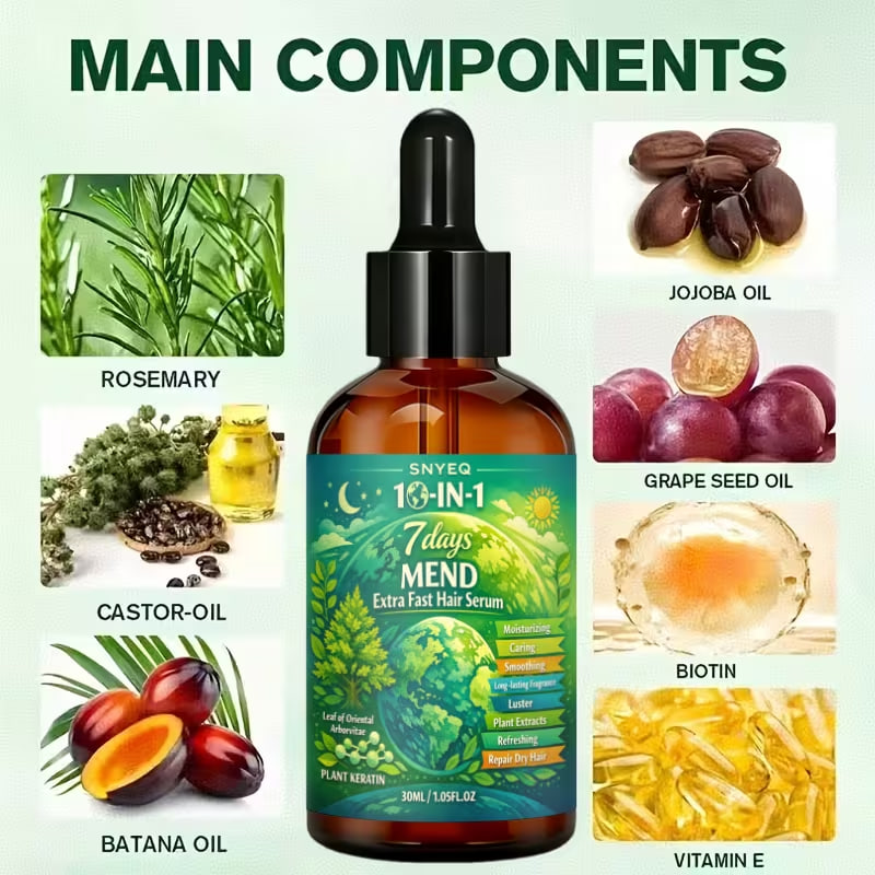 7 Days Extreme Fast Hair Serum with Rosemary + Biotin, Jamaican Black Castor Oil for Hair, Strengthen & Moisturize, Scalp, Strength Hair, Dry Damage