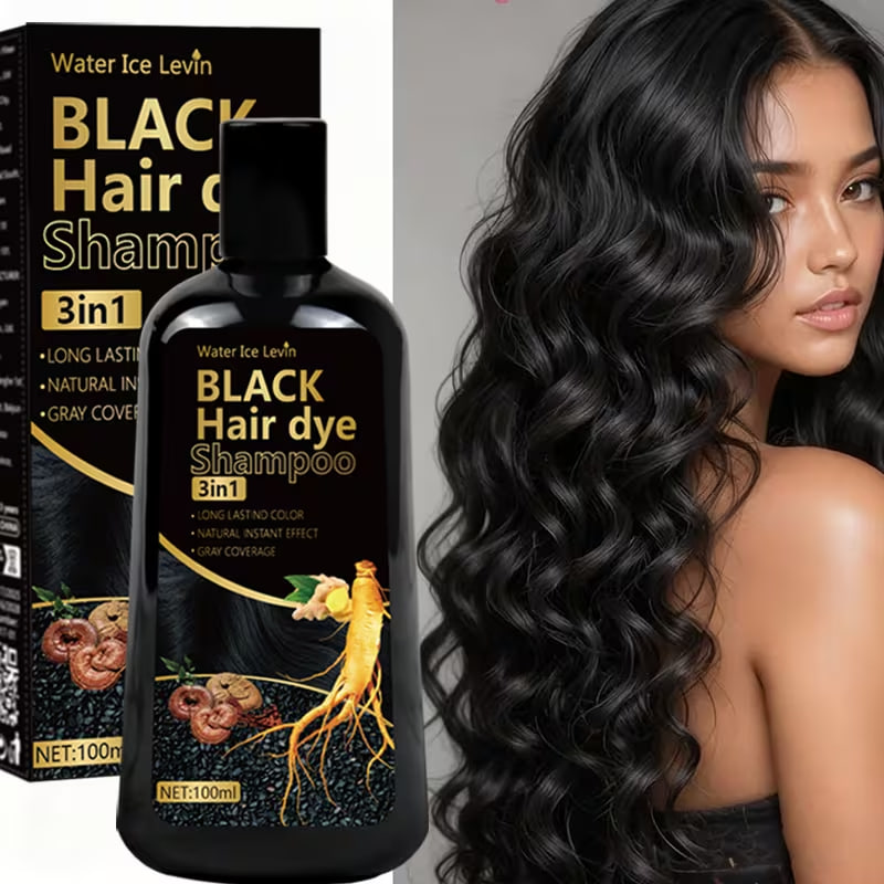 Black Hair Dye Shampoo, 3-in-1 Moisturizing Hair Dye Shampoo for Covering Gray Hair, Long-Lasting Hair Color Shampoo