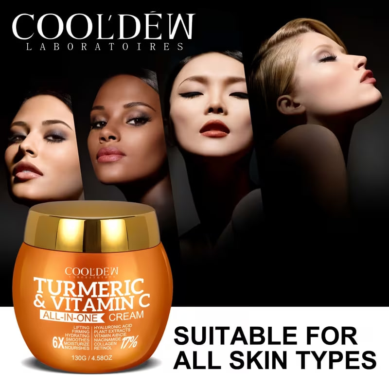 COOLDEW 130g Large Orange Bottle Turmeric Vitamin C Day & Night Moisturizing Cream with Collagen, Jojoba Oil, Shea Butter, Hyaluronic Acid