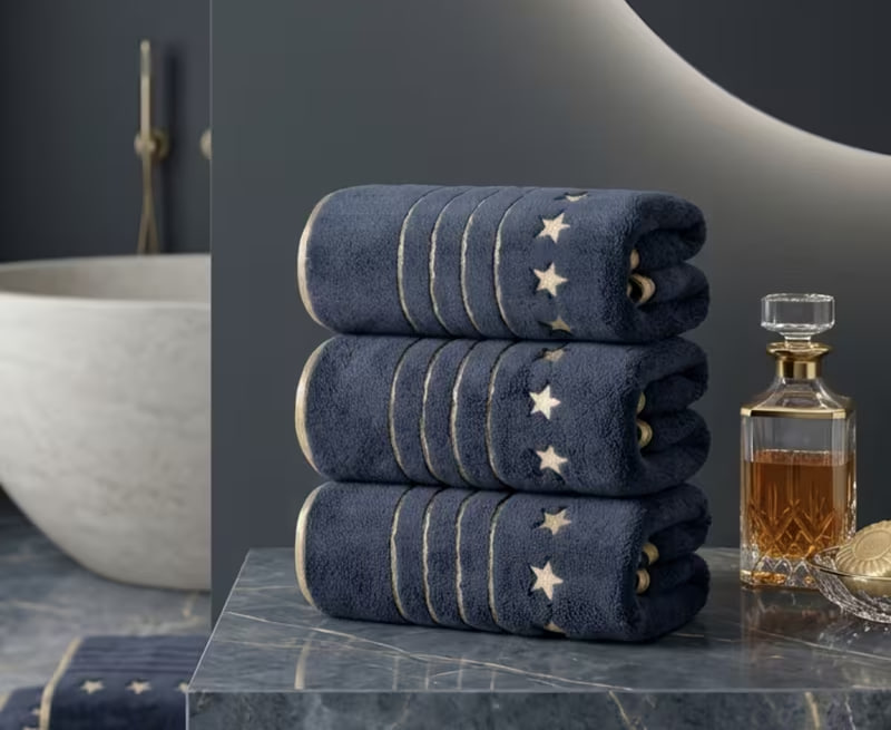 4pcs Set of High-Quality Light Luxury Minimalist Wavy Golden Thread Embroidered Hand Towels for Bathroom